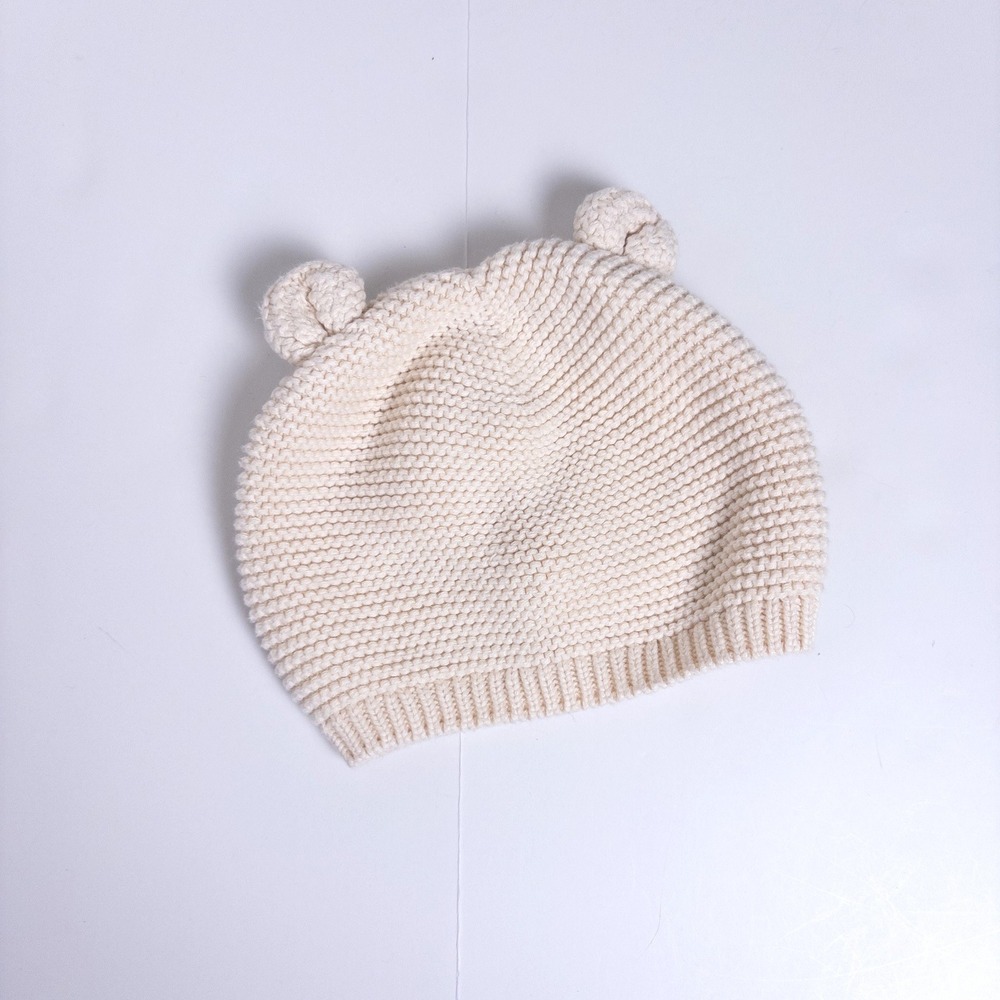 Gap Knit Beanie Cream Bear Ear Winter‎ Hat Baby 6-12 Months